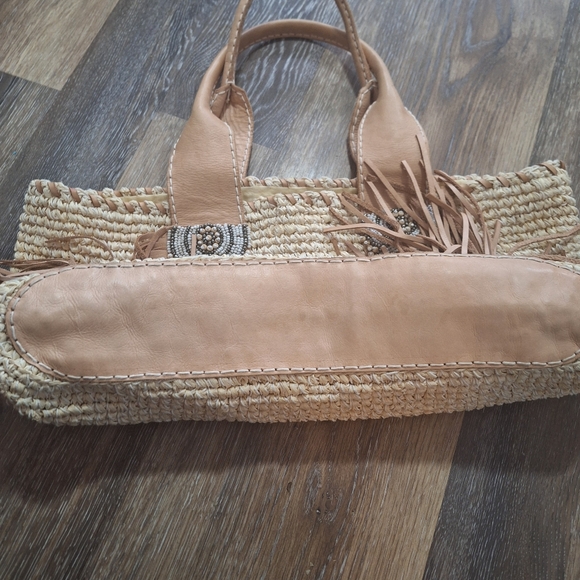 Cocobelle Isabella Natural Raffia & Leather Fringe with Beaded Details Tote Bag - Picture 6 of 12